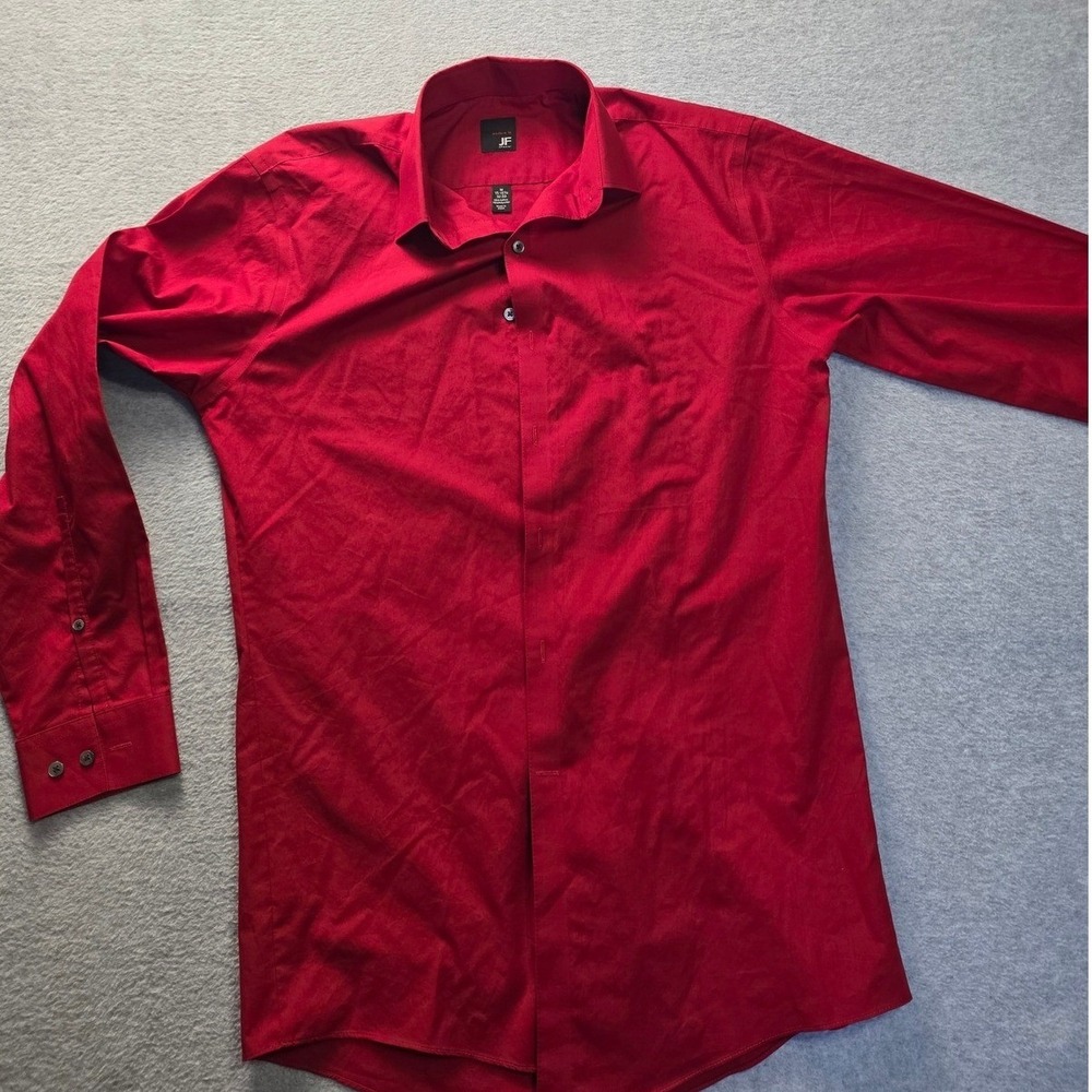 J.Ferrar Dress Shirt Mens Medium 32/33 Red Modern Fit Stretch Long Sleeve Formal